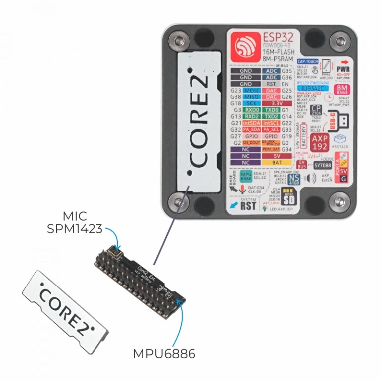 A picture of the M5Stack-Core2 base shield shield