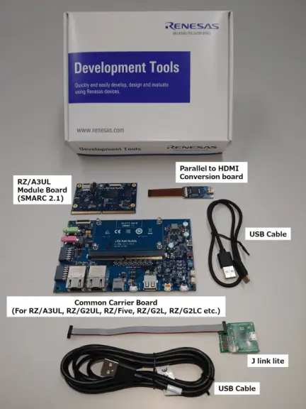 A picture of the RZ/A3UL SMARC Evaluation Board Kit board