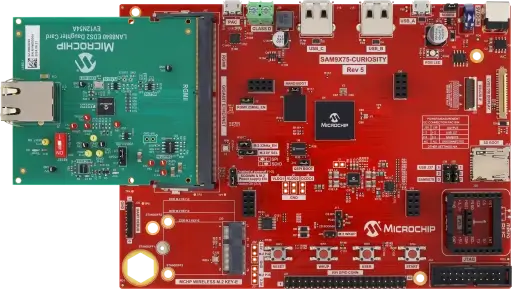 A picture of the SAM9X75 Curiosity LAN Kit board